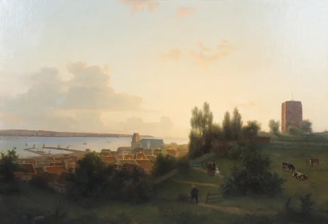 EHRNFRIED WAHLQVIST (SVERIGE, 1814-1895). Vy över Öresund med Kärnan, olja på duk.