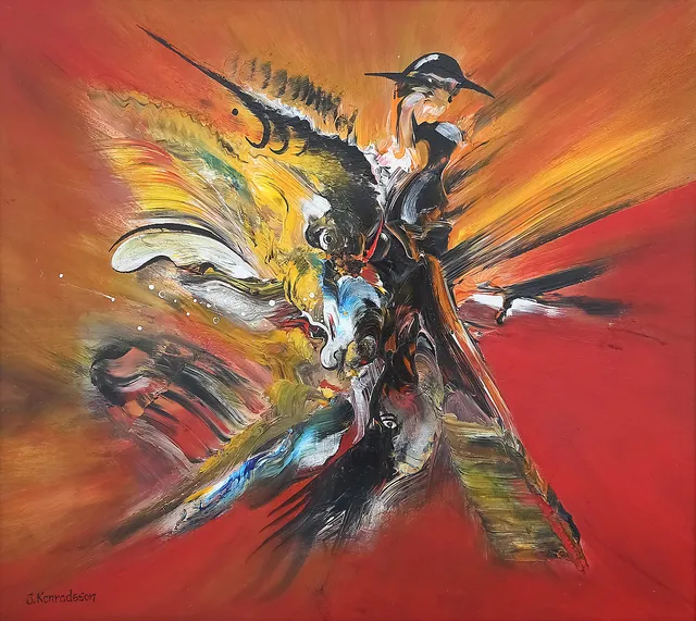 JENS KONRADSSON. "Rodeo", Olja/acryl på pannå, signerad och daterad 2013-2014.