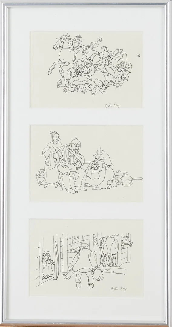 BJÖRN BERG (1923-2008). Illustration till Astrid Lindgrens "Emil i Lönneberga", tusch på papper, signerad Björn Berg. — Drawings — Stockholms Auktionsverk Magasin 5