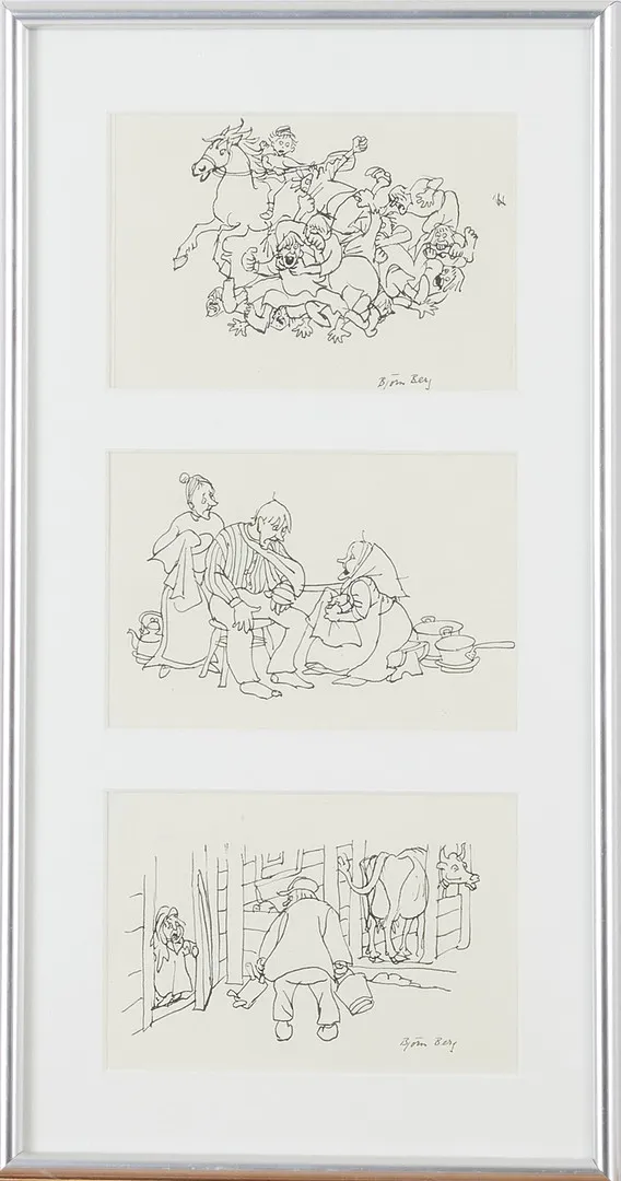 BJÖRN BERG (1923-2008). Illustration till Astrid Lindgrens "Emil i Lönneberga", tusch på papper, signerad Björn Berg.