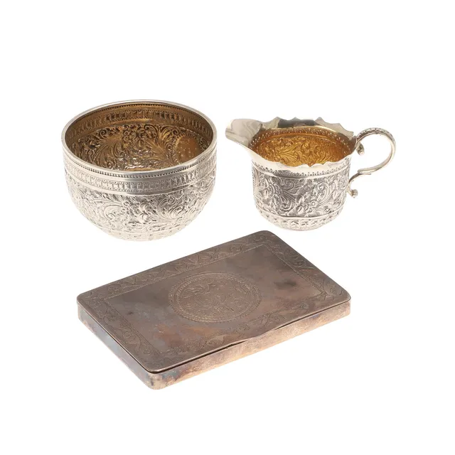 THREE EASTERN WHITE METAL PIECES.