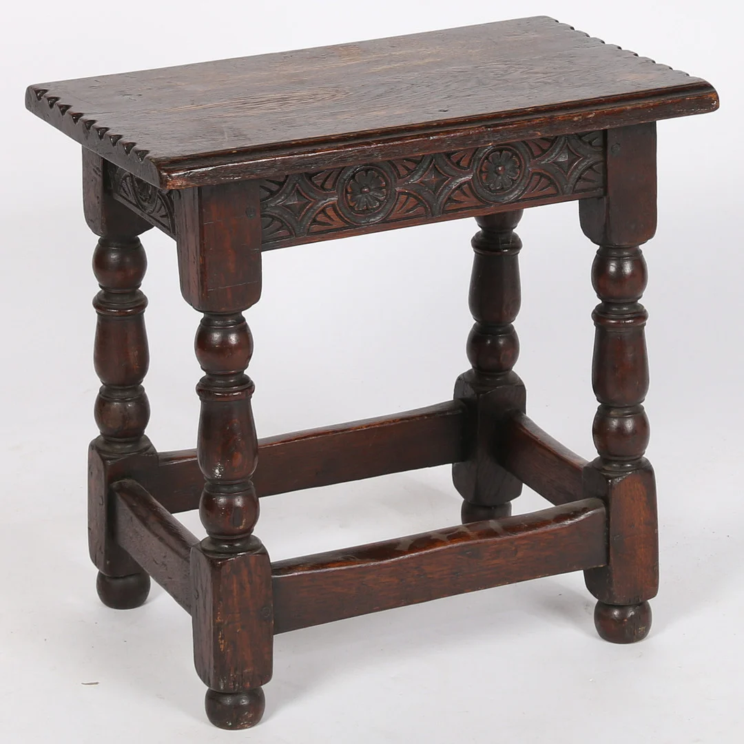 A 17TH CENTURY STYLE OAK JOINT STOOL. — Other — Bishop & Miller