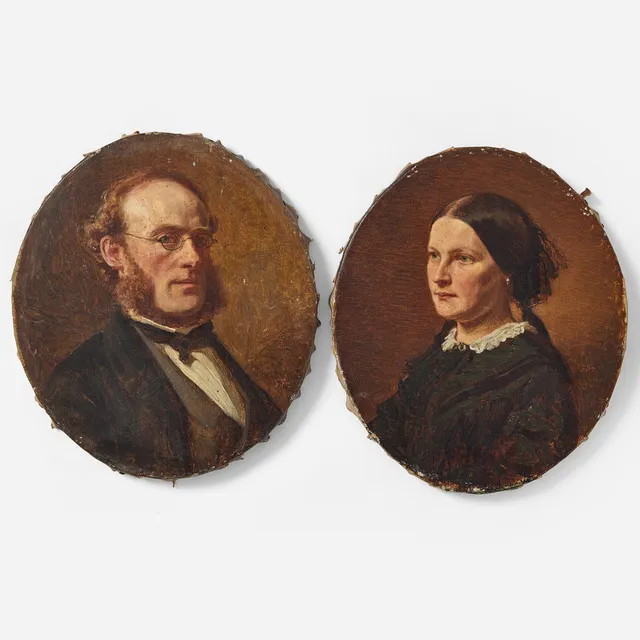 FERDINAND FAGERLIN. Porträtt, 2 st, föreställande Herman Theodor Thunman (1827-1884) och fru Carolina Thunman (f. Thornton).