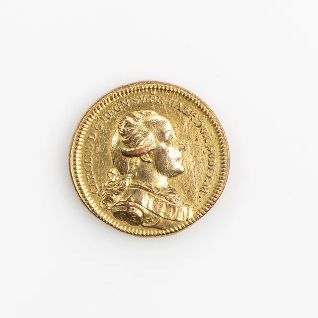 MEDALJ, Hertig Karl blir riksföreståndare 1792, förgylld brons.