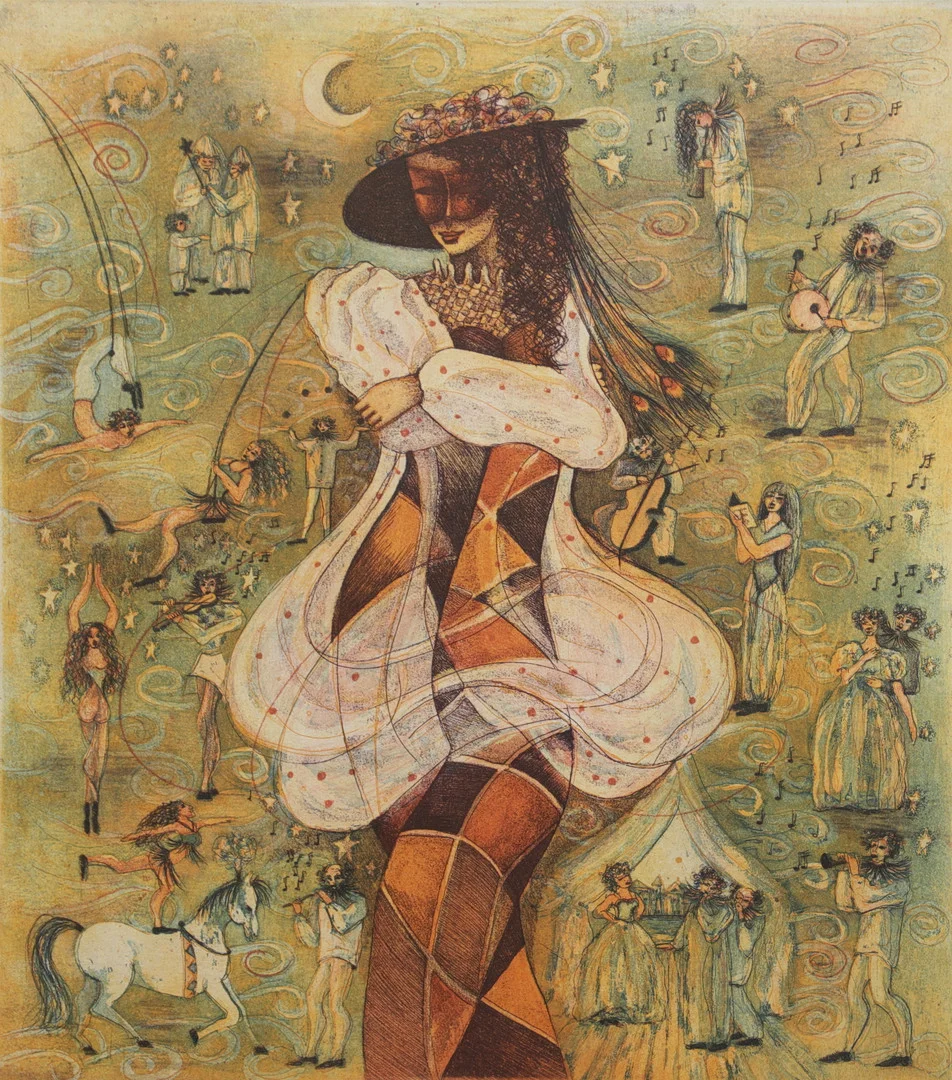 IRENE JARZ. "Prima Donna", färgetsning, signerad och numrerad EA. — Engravings & Prints — Växjö Auktionskammare