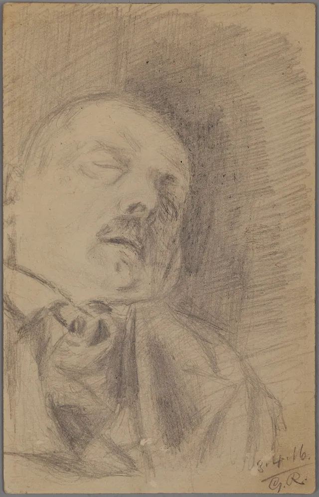 GUSTAF RYDBERG. Den sovande Anders Zorn, blyertsteckning, signerad G.R. och daterad 3.4.16.