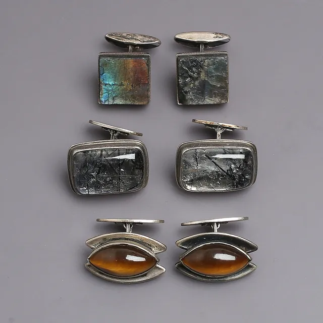 MANSCHETTKNAPPAR, 3 par, silver, bl.a. Claës Giertta, Stockholm.