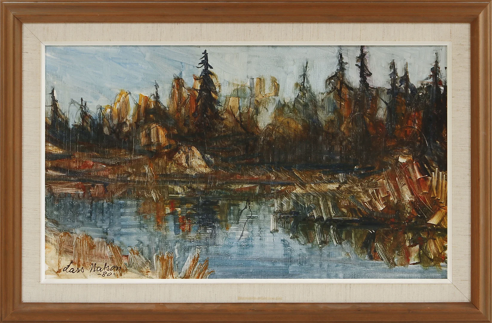LARS MATSON. "Höst i norr". Olja på pannå, signerad och daterad -80. — Paintings — Göteborgs Auktionsverk