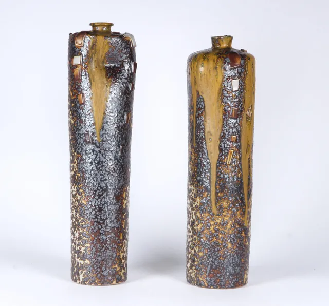 Claes Thell. Two high sculptural vases of glazed stoneware. (2)
