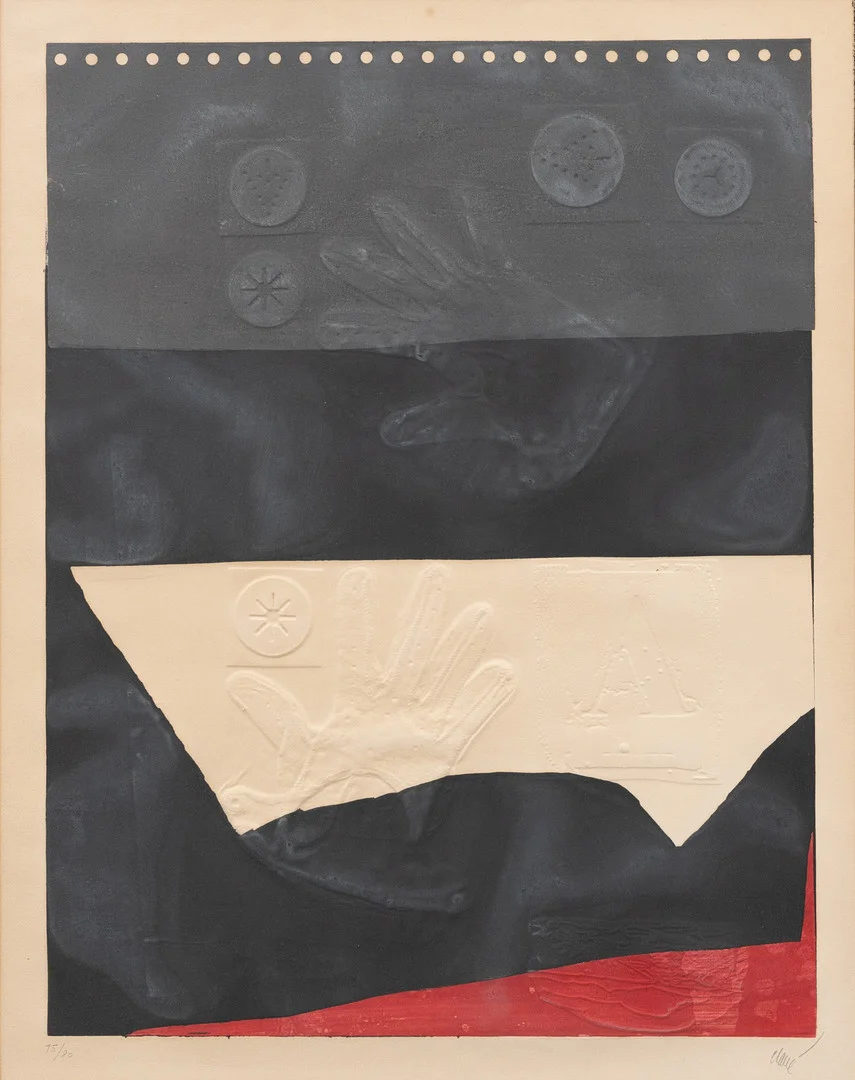 ANTONI CLAVÉ. Komposition, carborundumetsning i färg och med prägling, signerad och numrerad 75/80. — Engravings & Prints — Garpenhus Auktioner
