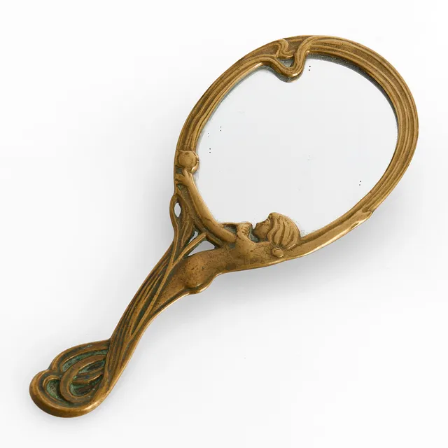 HANDSPEGEL, mässing, jugendstil.