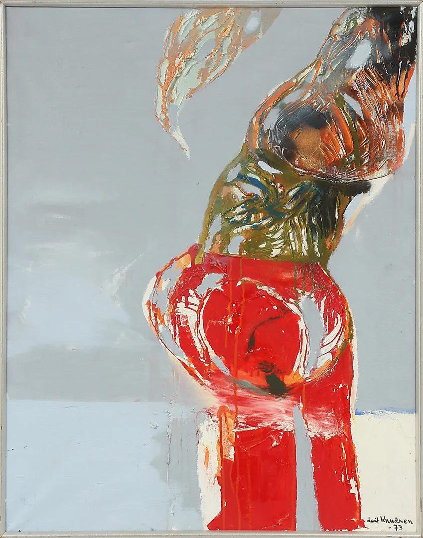 LEIF KNUDSEN. "Kvinna i vinden", olja på duk, signerad-73. — Paintings — Göteborgs Auktionsverk