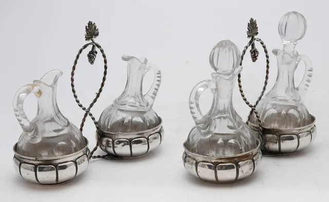 Pair of Barcelona silver cruets stands, circa 1940.