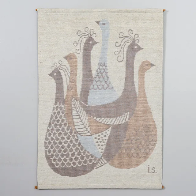 INGALILL SKOGLUND. Väggbonad, "Fågeldansen", monogramsignerad.