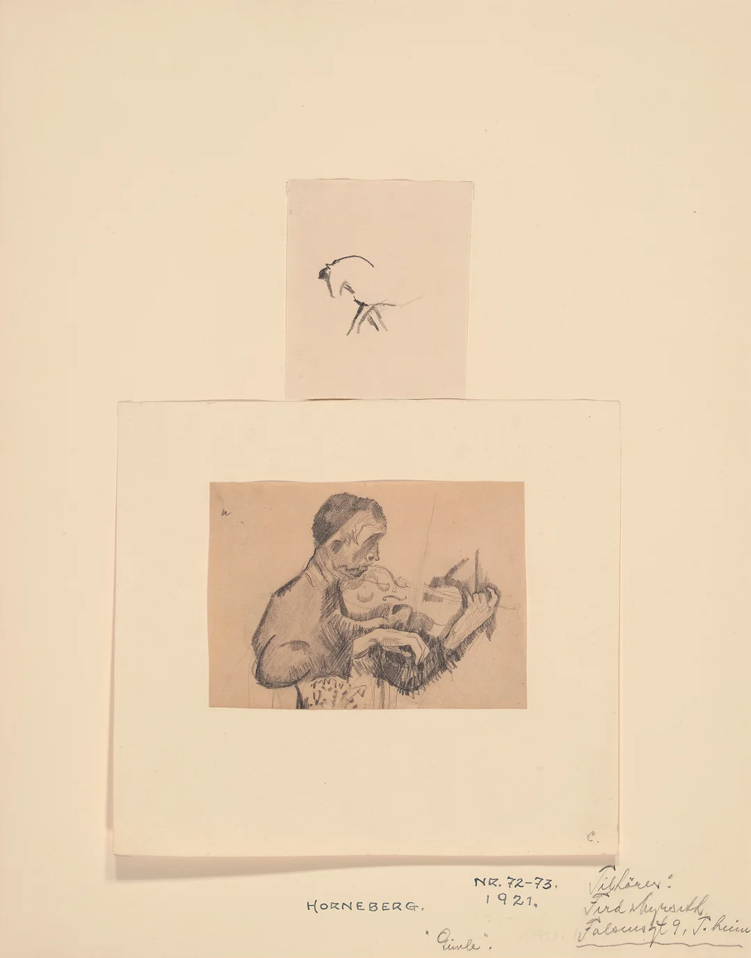 Ness, Bjarne — "Hest" og "Fiolinisten på Gimle" 1921 — Kunst/Øvrig billedkunst — Blomqvist