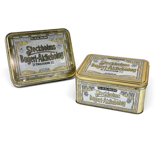 PLÅTBURKAR, 2 st, "Stockholms Bageri Aktiebolag".
