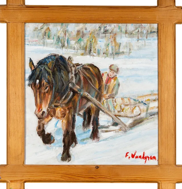 FRED LUNDGREN. Olja på duk, Häst-motiv, Signerad, 1900-tal.