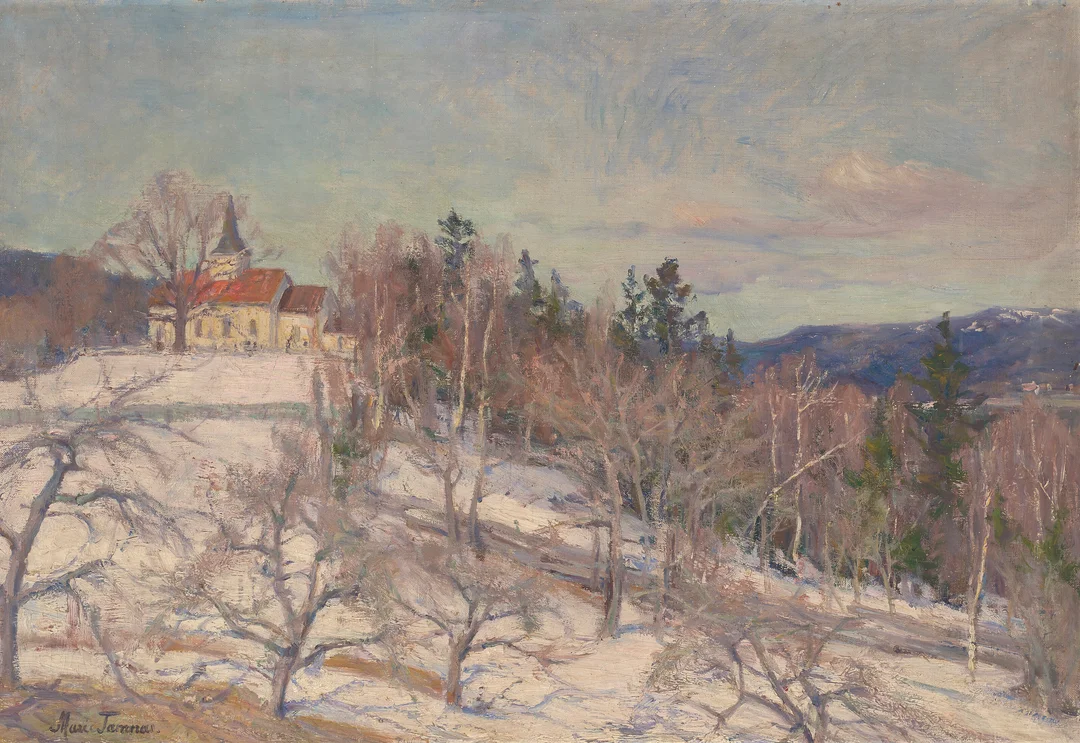 Tannæs, Marie — Kirke i vinterlandskap — Kunst/Maleri — Blomqvist