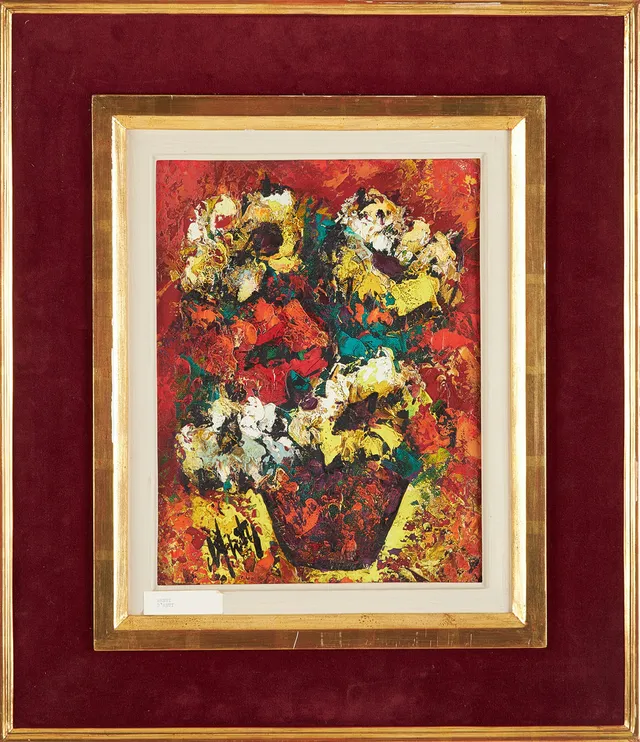HENRI D´ANTY. ( 1910-1998) olja på duk, blomsterstilleben, signerad, Frankrike.