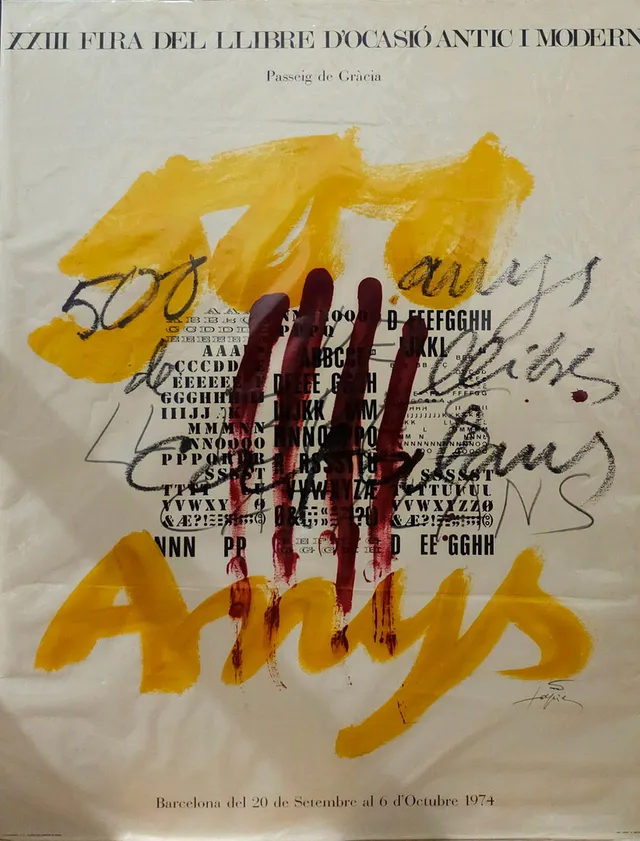 ANTONI TÀPIES. Según. Cartel original de la XXIII Fira del Llibre d'Ocasió Antic i Modern.