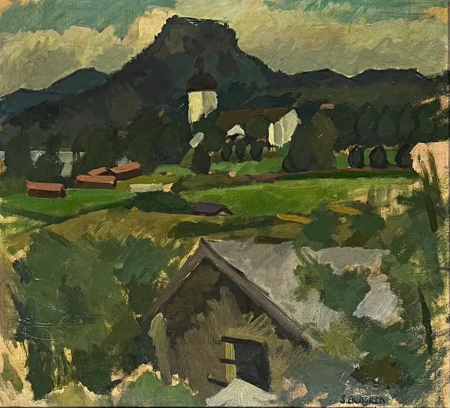 STURE EKENGREN. Landskap, olja på pannå, signerad S. Ekengren.