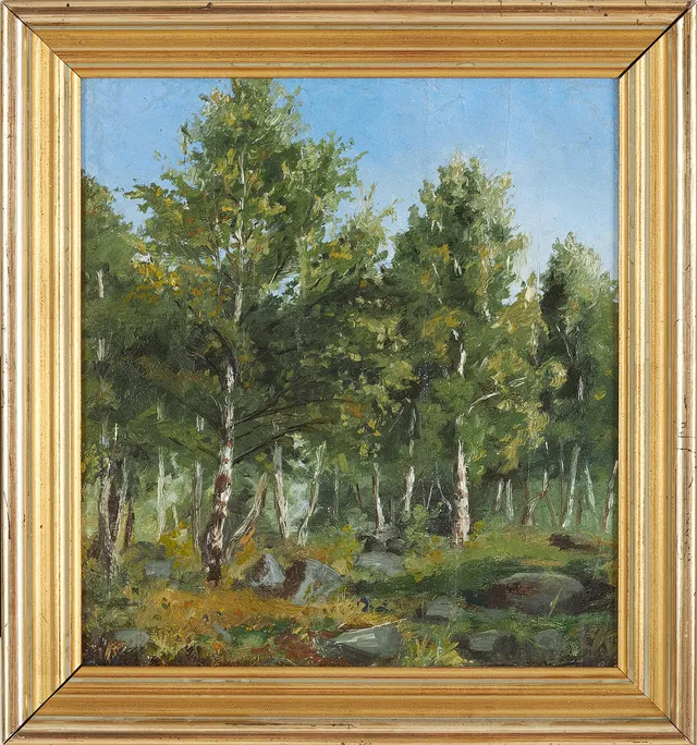 GOTTFRID KALLSTENIUS. Lövskog, olja på duk fäst på pannå, monogramsignerad.