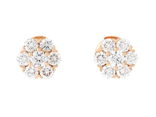VAN CLEEF & ARPELS, örhängen, Fleurette, 18K roséguld, briljantslipade diamanter ca 1,46 ctv, R-TW/VVS, serienr JE026889, diameter 8,9 mm, vikt 2,6 g, stift.