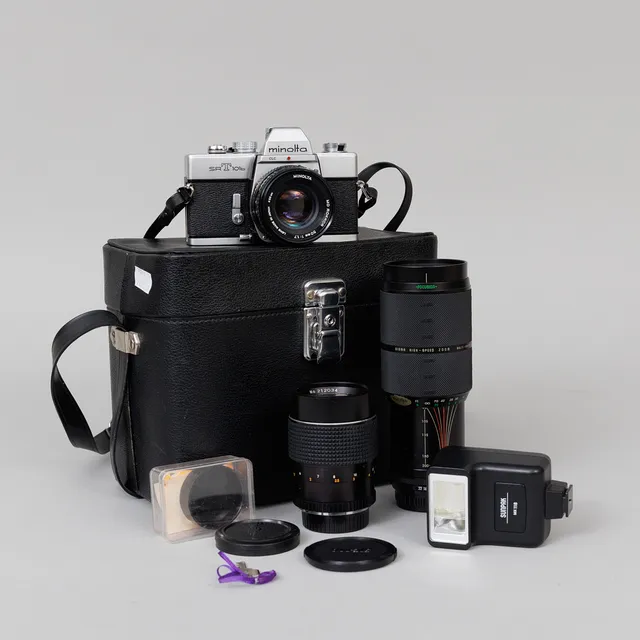 MINOLTA SRT101b, analog kamera med 2 objektiv, 1970-tal.