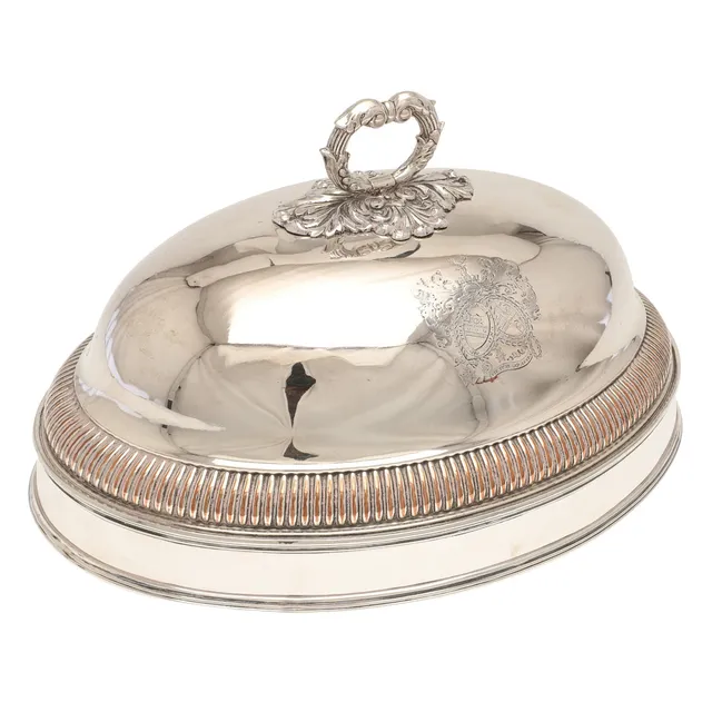 A GEORGE III OLD SHEFFIELD PLATE MEAT-DISH COVER OR CLOCHE, BY MATTHEW BOULTON, BIRMINGHAM, CIRCA 1815.