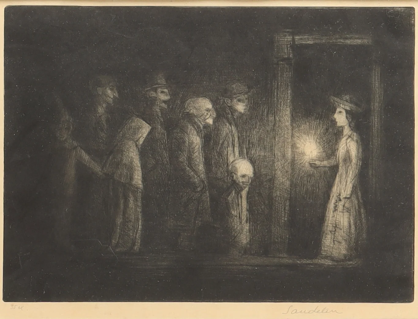 BÖRJE SANDELIN (1926-1970), figurscen, etsning. — Engravings & Prints — Stockholms Auktionsverk Helsingborg