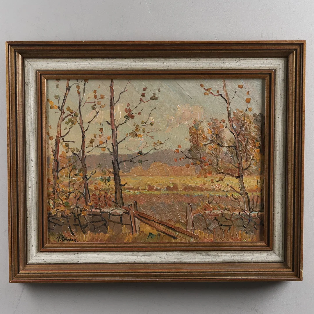 JOSEF ÖBERG. OLJA PÅ PANNÅ, "Höstmotiv", signerad. — Paintings — Örebro Stadsauktioner