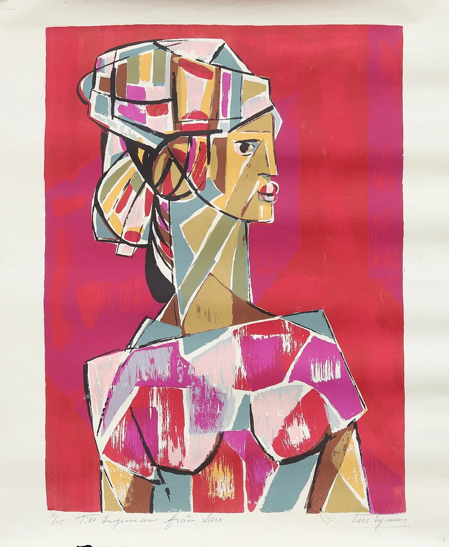 LARS GYNNING (1920-2003). Porträtt, serigrafi, signerad och numrerad. — Engravings & Prints — Garpenhus Auktioner