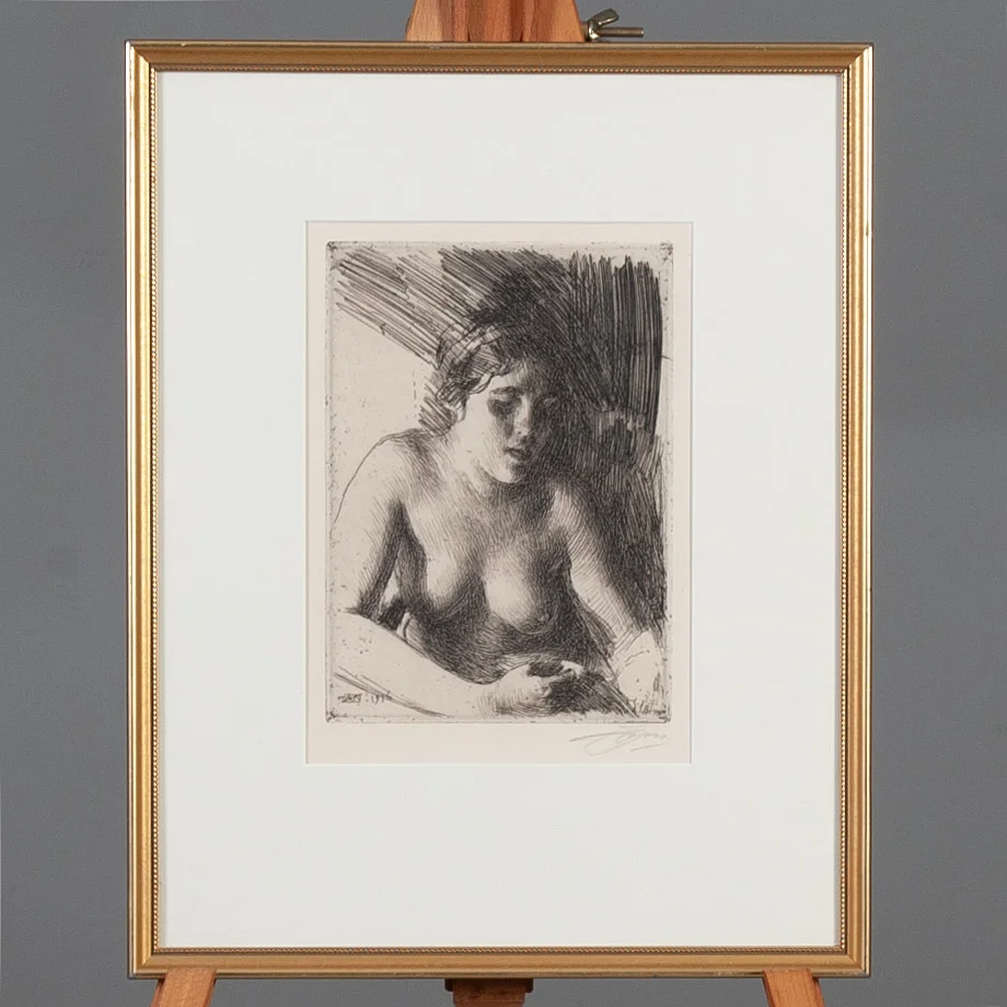 ANDERS ZORN. Etsning, "Byst", signerad och daterad 1916 i plåten samt signerad i blyerts. — Engravings & Prints — Laholms Auktionskammare