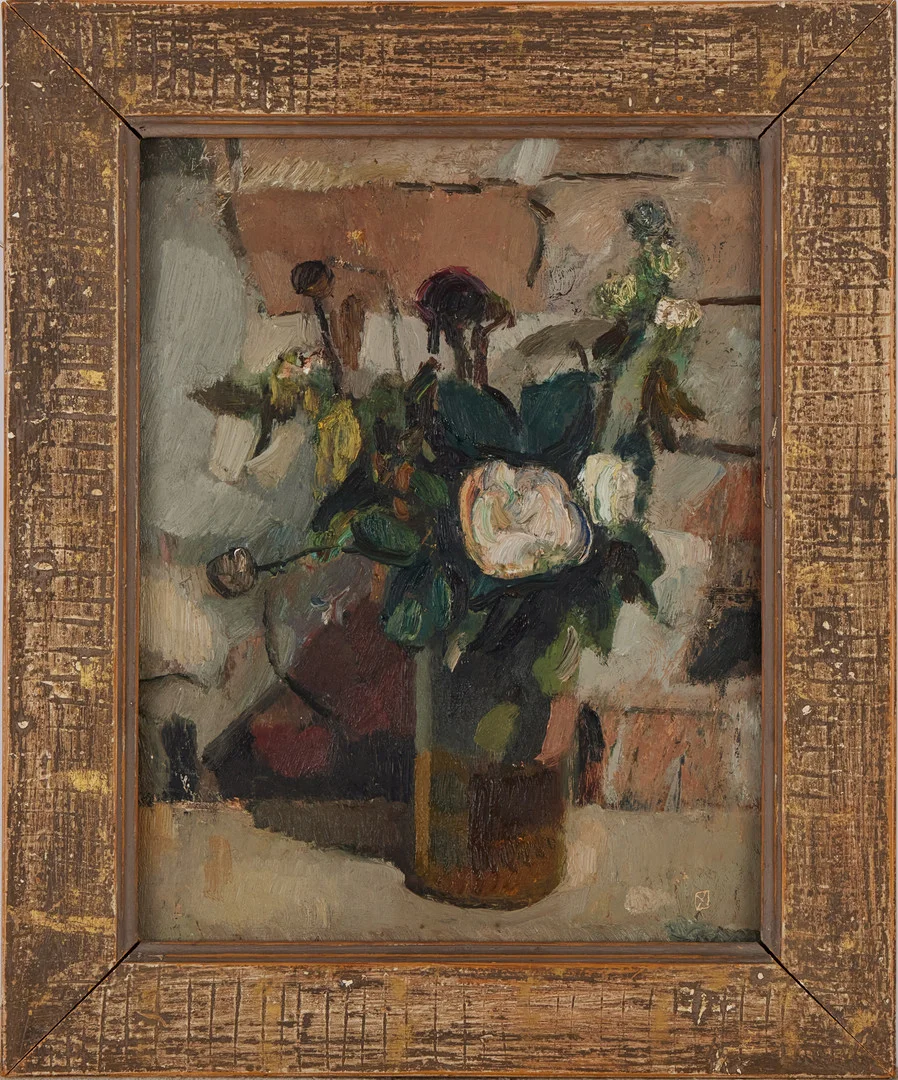 NISSE ZETTERBERG. Blommor i vas, olja på pannå, monogramsignerad. — Paintings — Stockholms Auktionsverk Magasin 5