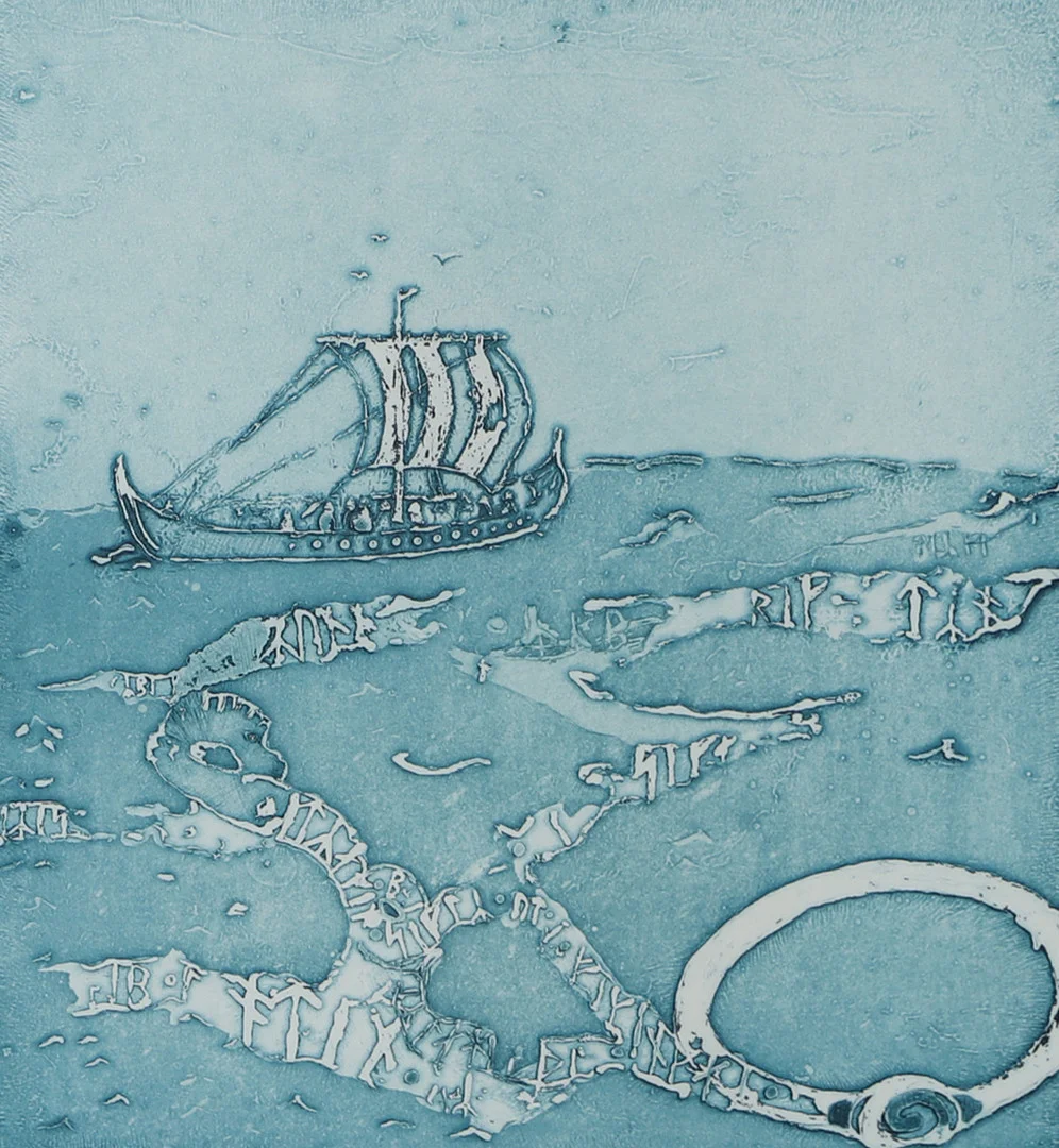 PETER NORDSTRÖM. Vikingaskepp, färglitografi, signerad -94. — Engravings & Prints — Helsingborgs Auktionskammare
