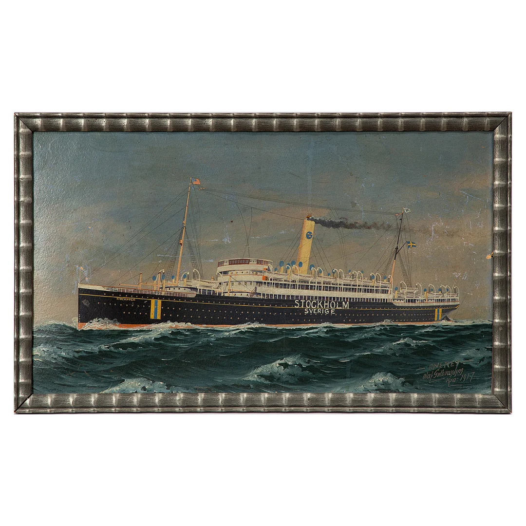 OLAF GULBRANDSEN. Olja på pannå, fartygsmotiv, signerad samt daterad 1917. — Paintings — Stockholms Auktionsverk Göteborg