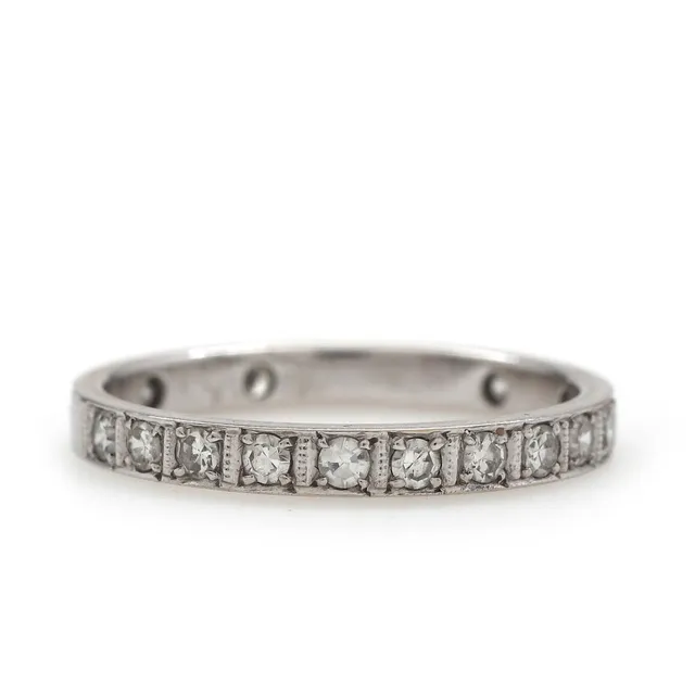 Diamond ring set with numerous single-cut diamonds, mounted in 14k white gold. Weight app. 2.3 g. Size 58.