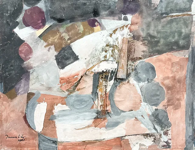 DENICE ZETTERQUIST. BLANDTEKNIK, komposition, signerad, daterad-1961.