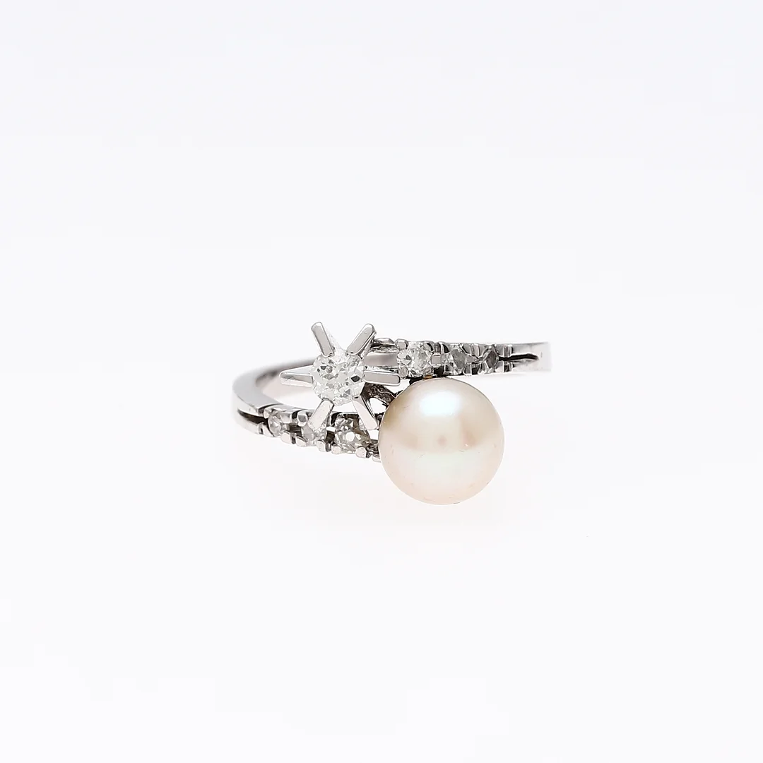 Pearl and diamond you and me ring, mid 20th Century. — Rings — Balclis
