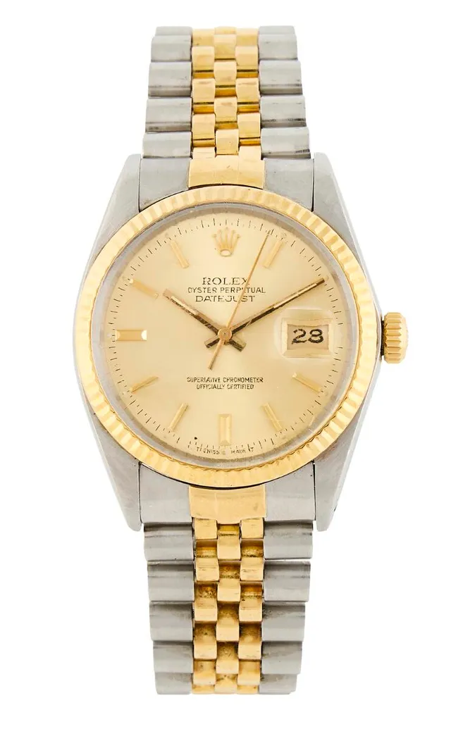 Rolex: Datejust of 18k gold and steel, ref. 16013. Mechanical movement with automatic winding and date indication, cal. 3035. 1985.
