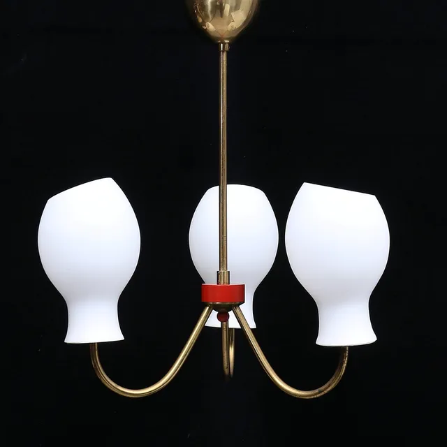 TAKLAMPA, glas/ metall, omkring 1900-talets mitt.