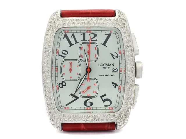 LOCMAN, Tonneau, "Full pavé", Serie nr. L0471, Ref nr. 487, kronograf, herrur, 32 x 37 (43) mm, aluminium, quartz, mineralglas, datum, skadad urtavla, briljanter på boetten (ca 180 st. CA-LB/VS, ca 2,00 ctv), läderband, originalspänne, ca 2003.