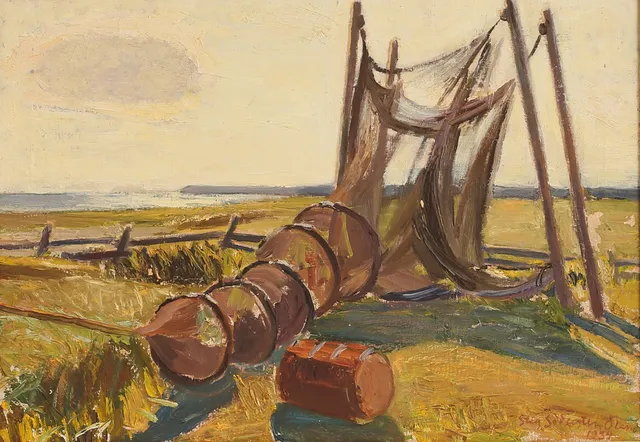 STIG SÖDERSTEN. Olja på duk, "Ålgarn", signerad.