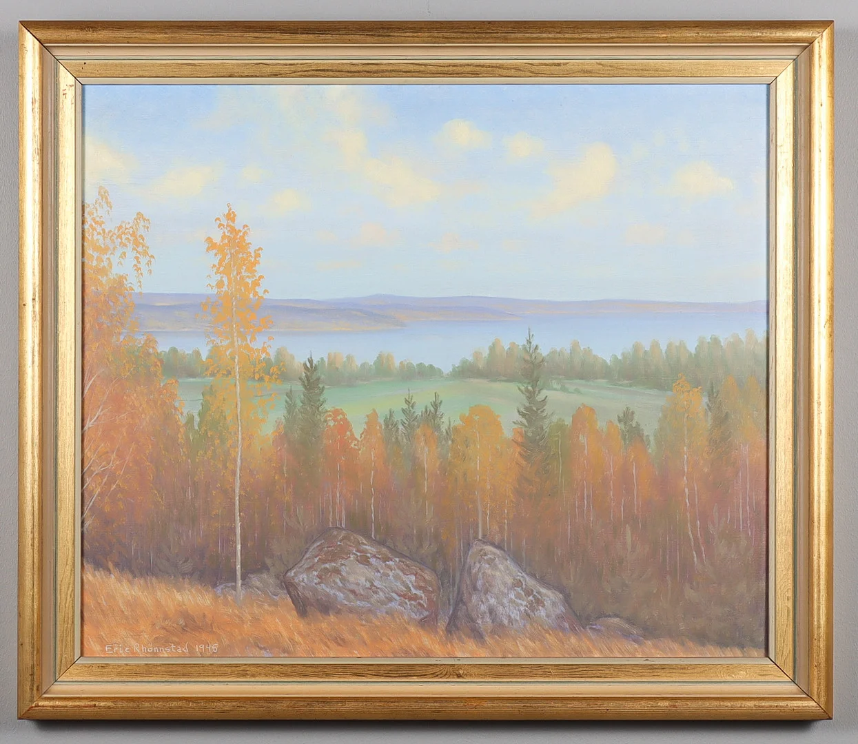 ERIC RHÖNNSTAD. Olja på pannå, signerad 1945. — Paintings — Karlstad Hammarö Auktionsverk