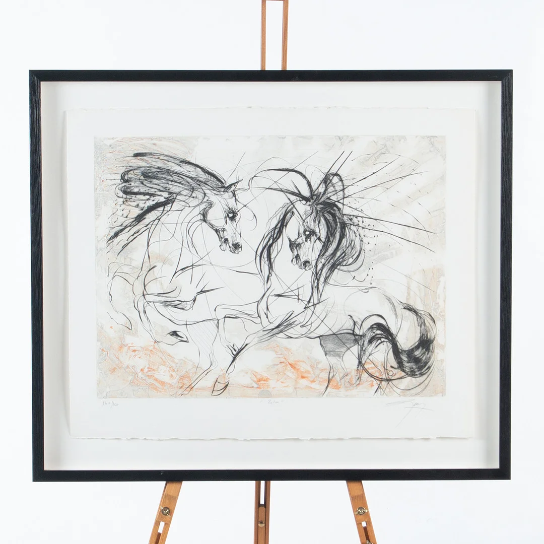 JEAN-MARIE GUINY. (1954-2010). Färglitografi, hästar, signerad och numrerad 140/160. — Engravings & Prints — Laholms Auktionskammare
