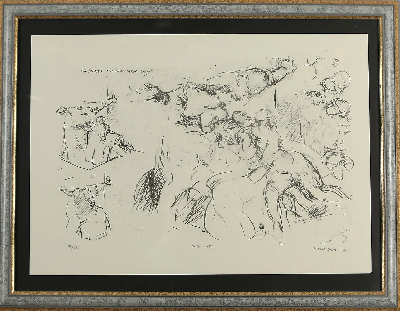 PETER DAHL. Litografi, "Förstudie till 'Herr Jacob Smith'", signerad, numrerad 19/170 samt daterad -65. — Engravings & Prints — Auktionshuset Kolonn