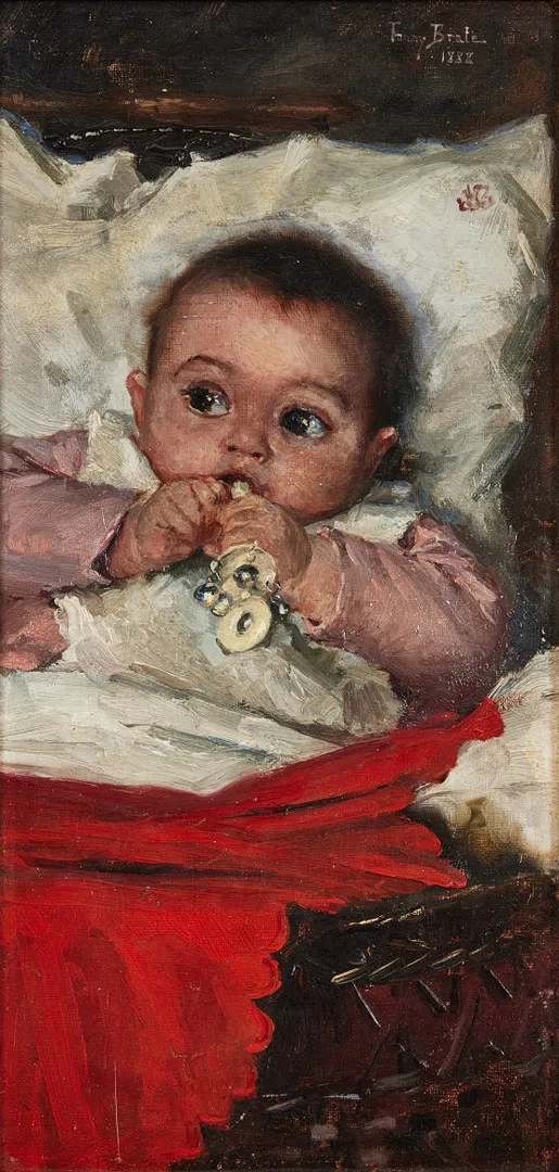 FANNY BRATE. Porträtt av liten flicka med skallra.