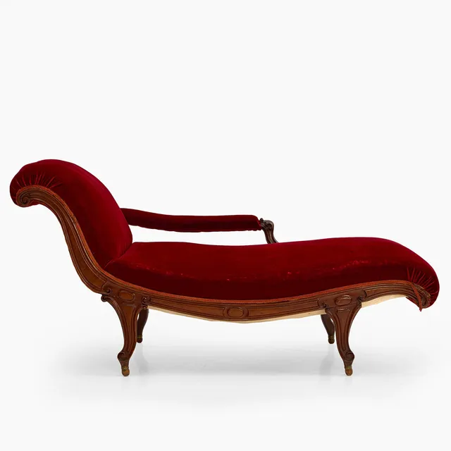CANAPÉ/SCHÄSLONG, 1800-talets senare del, klädd i röd plysch.