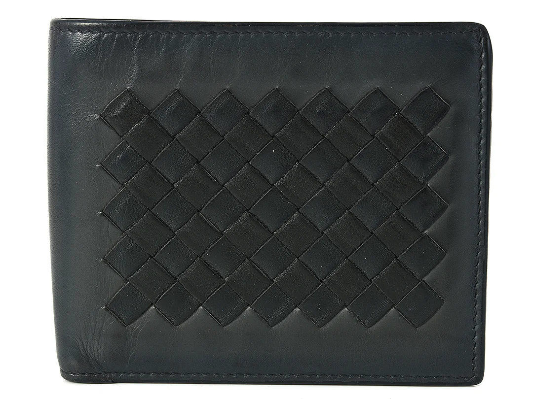 PLÅNBOK, BOTTEGA VENETA, grått/svart läder, flätade detaljer, 8st kontokortsfack, sedlar, 11x9cm, dustbag — Accessoarer/Plånböcker — Kaplans