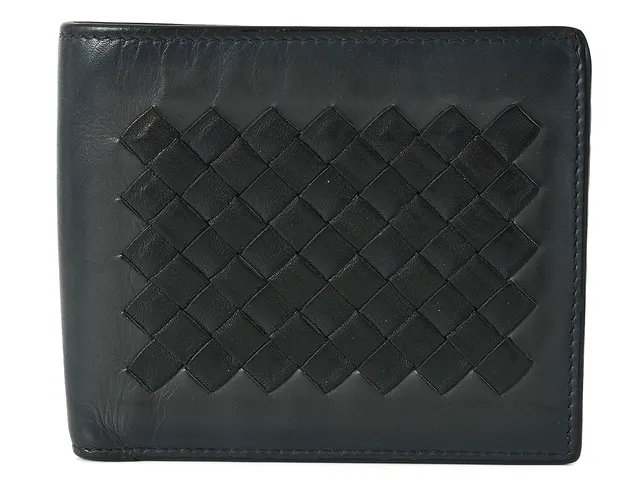 PLÅNBOK, BOTTEGA VENETA, grått/svart läder, flätade detaljer, 8st kontokortsfack, sedlar, 11x9cm, dustbag